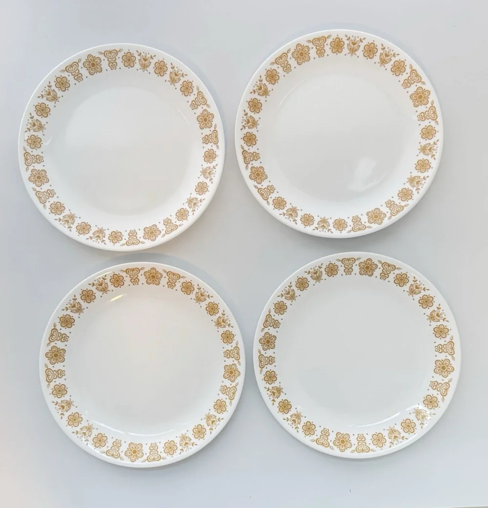 Set of 4 Corelle BUTTERFLY GOLD Pattern Dinner Plates 10.25